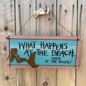 Beach Wall Sign Coastal Mermaid Decor Wood 12"